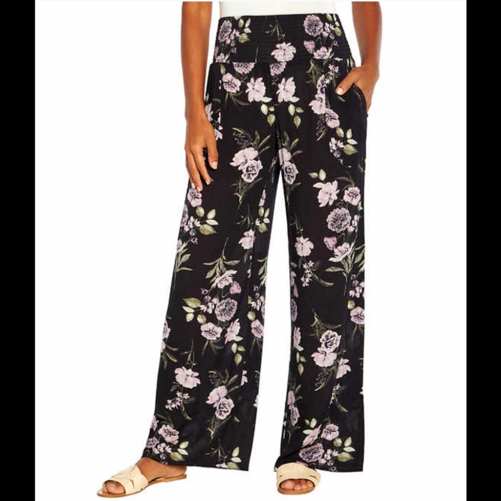 NWT Three Dots Women's Pull On Wide Leg Crepe Paperbag Pants Size L $50 9C125